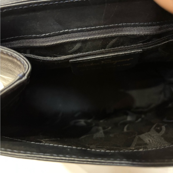 Vintage Ferragamo Black Gancini Top Handle Bag Structured Leather Crossbody - Picture 6 of 10